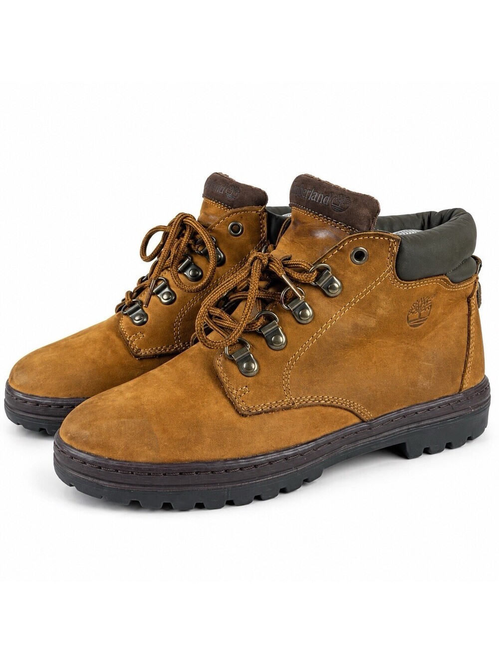 Timberland Mens 8M Brown Nubuck Leather Chukka Hiking Boots Lug Sole Outdoor